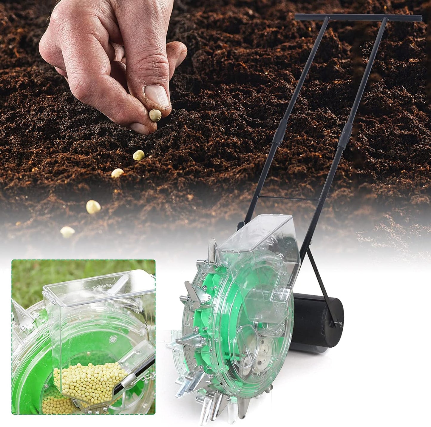 Hand-Pushed Roller Seeder, Garden Sowing Portable Multi Functional Precision Manual Seed Planter Conveyor Belt Sowing Tools for Growing Corn, Peanuts