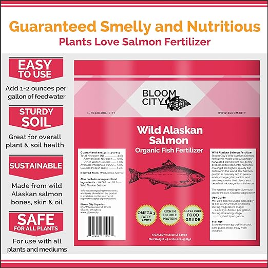 Bloom City Organic Wild Fish Fertilizer and Plant Supplement, Great for Roots and Soil, Made from Sustainable Salmon, Gallon (128 oz)