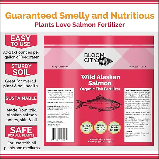 Bloom City Organic Wild Fish Fertilizer and Plant Supplement, Great for Roots and Soil, Made from Sustainable Salmon, Quart (32 oz)