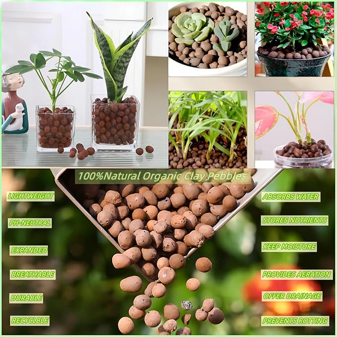 10LBS Expanded Original Clay Pebbles Hydroponics Gardening Leca Clay Grow Media for Orchids,Aquaponics, Aquarium Fish Tank Substrate,8-14mm
