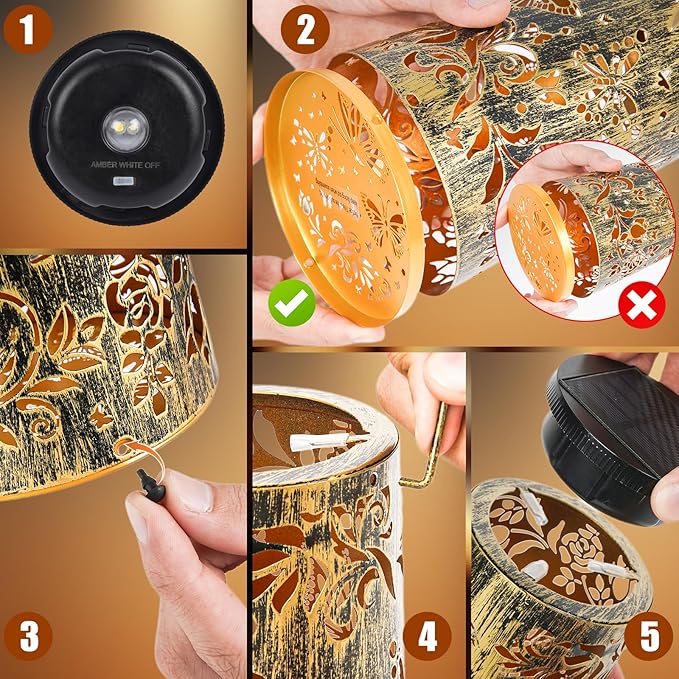 Solar Lanterns, Waterproof Hanging Metal Decorative Lights for Outdoor Use, Garden, Yard, Backyard, Porch, Table, Pathway - Butterfly Solar Powered Cool/Warm Light, 1 Pack