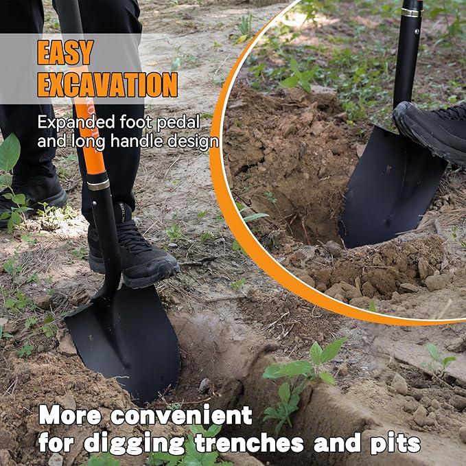 Shovel for Digging,Heavy Duty Garden Shovel,Shovels for Gardening Digging,Spade Shovel with Orange Fiberglass Handle,57 inches