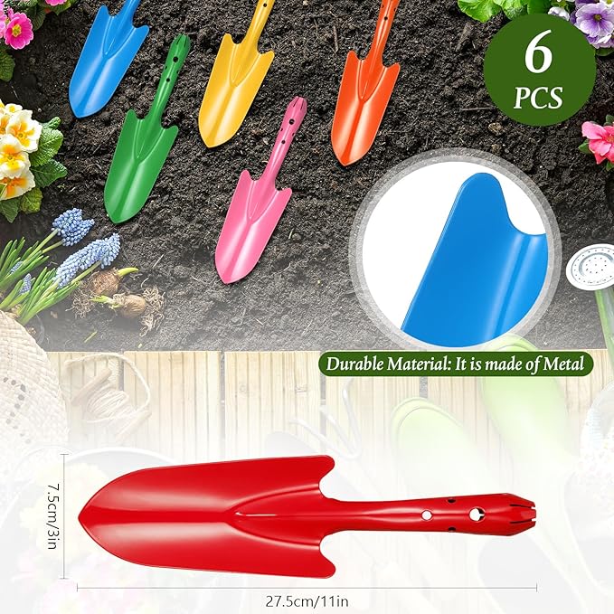 Mini Colorful Metal Hand Shovel Digging Trowel Set Transplanting Garden Shovel for Flower Soil Planting Succulent Kids Teens Women Men Gift Indoor Outdoor, 6 Colors (6 Pcs,11 x 3 Inch)
