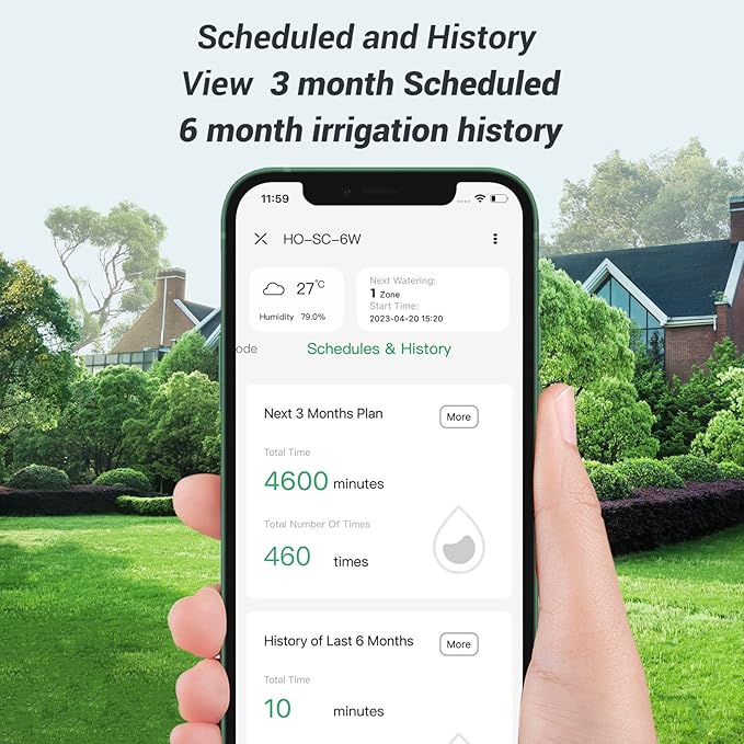 Smart Sprinkelr Controller 6 Zone, WiFi Indoor Irrigation Controller, Free APP, Supports Rain Sensor, Seasonal Adjustment, Automatic/ Manual Watering (HO-SC-6W)
