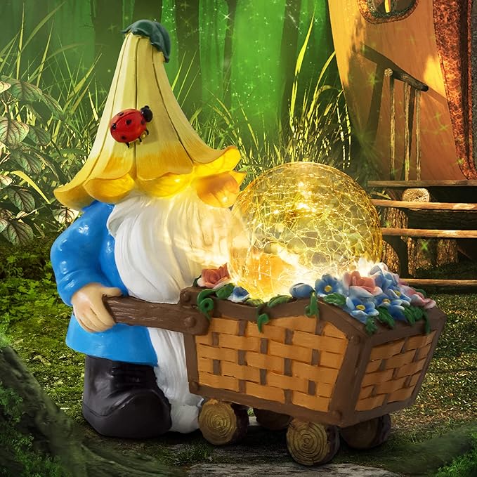 Garden Gnomes Outdoor Decorations Solar Statues,Garden Gnome Decor with LED Lights,Gnomes Clearance for Patio Lawn Decor Gnome Gift for Woman