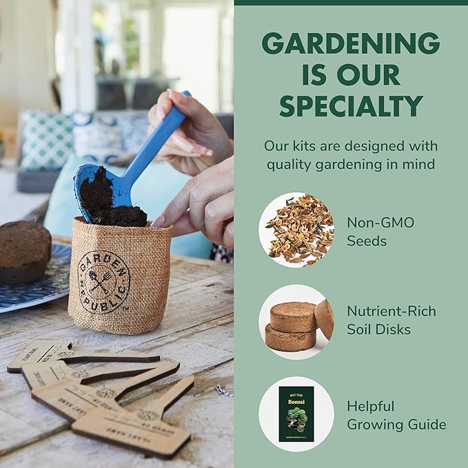 Bonsai Tree Seed Starter Kit - Mini Bonsai Plant Growing Kit, 3 Types of Seeds, Potting Soil, Pots, Pruning Shears Scissor Tool, Plant Markers, Wood Gift Box, Fathers Day Gardening Gifts Ideas