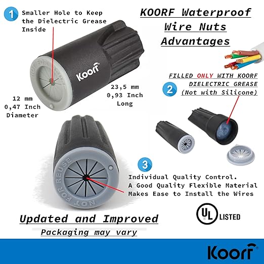 UL LISTED Waterproof Wire Nuts Outdoor 50/box Waterproof Wire Connectors Landscape Wire Connector Electrical Nuts Caps for Sprinkler Led Landscape Light Irrigation Valves (50, 0.93 x 0.47 Inch)