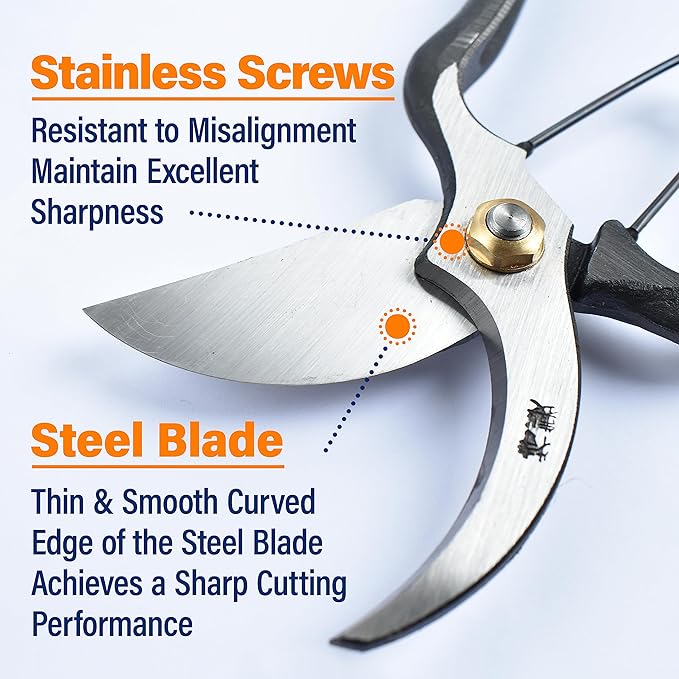 Japanese Kiyohide Pruning Shears - Professional Garden Shears, Bypass Pruners, Traditional Japanese Gardening Tools, Made in Japan, 7.8inch【YAMASAN】