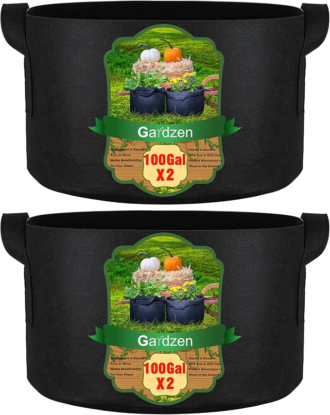 Gardzen 2-Pack 100 Gallon Grow Bags, Aeration Fabric Pots with Handles, Pot for Plants