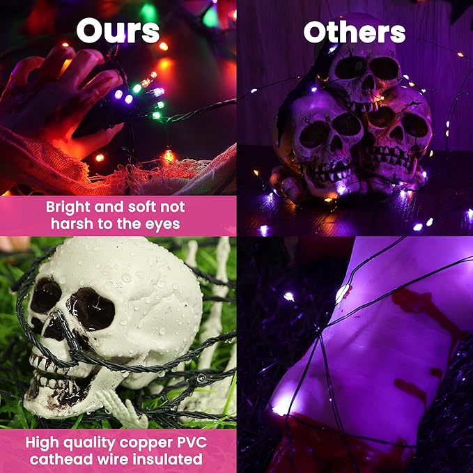 82ft 200 LED String Lights with 8 Modes, Waterproof Low Voltage Orange & Green & Purple Fairy Lights for Halloween Party, Garden, Indoor Outdoor Decorations