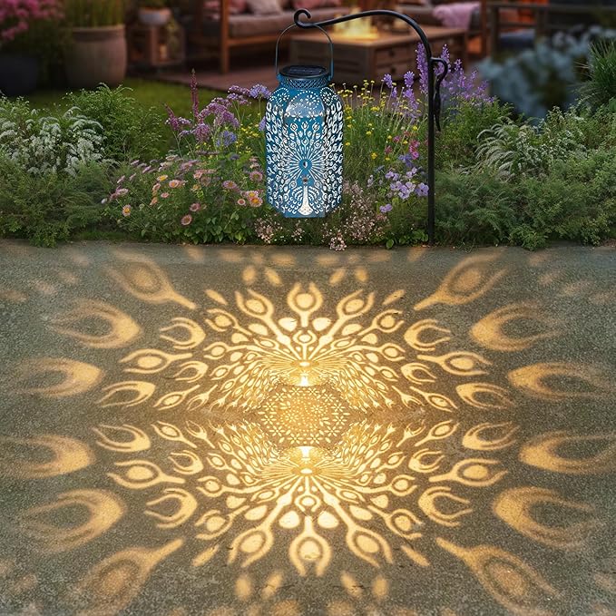 Outdoor Solar Lanterns Waterproof Peacock Garden Gifts Women Mom, Big Solar Lights, Garden Decor, Yard Art, Outside, Patio Ornaments, Birthday, Mothers' Day Birthday Gifts (2Pack, Blue Gold