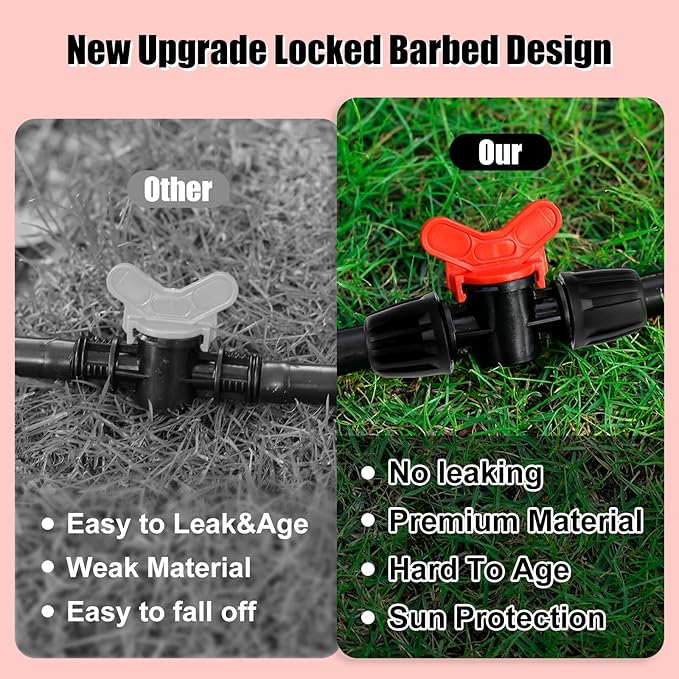 8pc 1/2 inch Irrigation Fittings ANTI-DROP Drip Irrigation Valve,Lock Barbed Valve For (1/2" ID x0.6-0.63" OD) Drip Tubing Anti-Drop Drip Irrigation Fittings