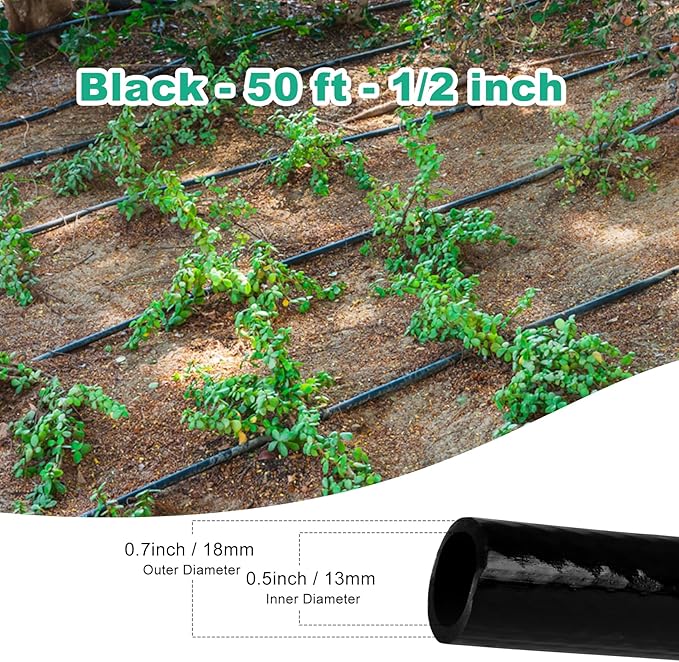 1/2 inch irrigation tubing, 50ft Polyethylene Irrigation Hose, Thick, Durable, and Flexible Drip Irrigation Tubing, Safe for Fish and Plants