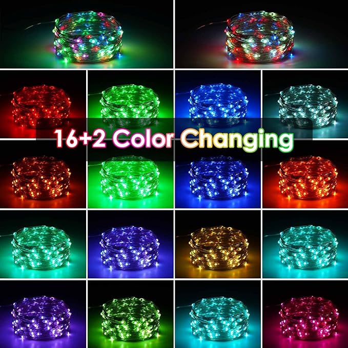RGB Color Changing 33Ft 100LED Easter Fairy Lights Battery Operated, Waterproof String Lights USB Powered With Timer for Indoor & Outdoor,16 Colors and Multicolor for Girl's bedroom Christmas decor