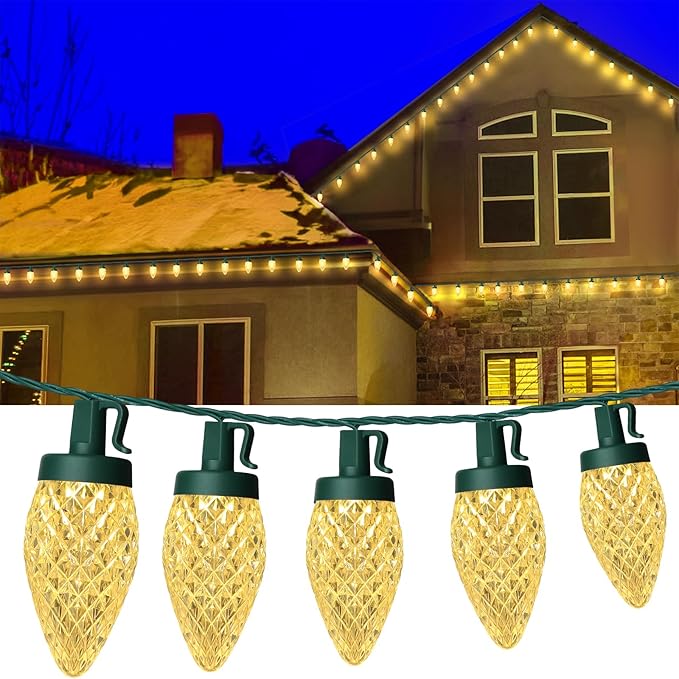 C9 LED Christmas Lights, 34FT 50 Bulbs Outdoor Christmas Decorations for House Waterproof String Lights Extendable Green Wire Fairy Lights for Patio Xmas Garden Party Wedding Holiday Indoor Warm White