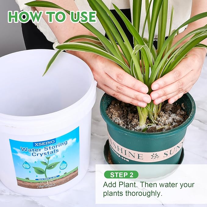 XSEINO 5LB Water Storing Crystals for Plants, Water Gel Solves Plant Over-Watering and Drought Problems, Keeps The Soil Moist, Small Water Storing Polymer Crystals for Plants