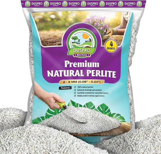 DUSPRO RECYCLE 4QT Natural Perlite for Gardening, Enhances Soil Drainage and Aeration, Lightweight and Porous, Perfect Perlite for Plants Indoor & Outdoor, Ideal sizes for Plant Lovers