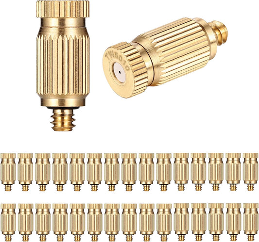 Mornajina 30 Packs Brass Misting Nozzles Mister Replacement Nozzles for Outdoor Cooling System, Misting System Heads Sprayer 0.020" (0.5 mm) 10-24 UNC, High Pressure