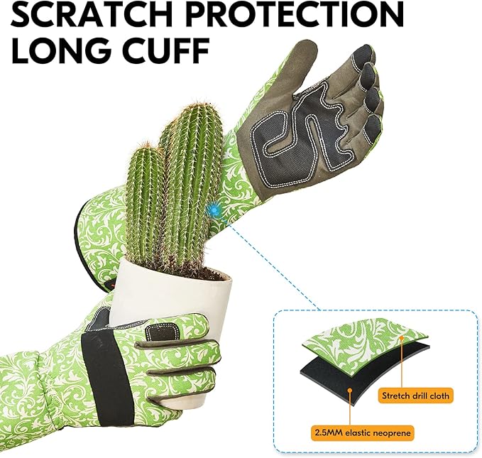 Vgo... 1 Pair Gardening Gloves Ladies,Safety Work Gloves,Long Sleeves Gauntlet,Puncture Proof,Touchscreen(Size M,Green,AL6608-FM)