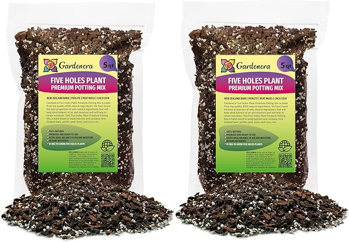 Five Holes Monstera Planting Mix - Promotes Steady Growth and Healthy Leaves - 10 Quart (2 Bags of 5 Quart)