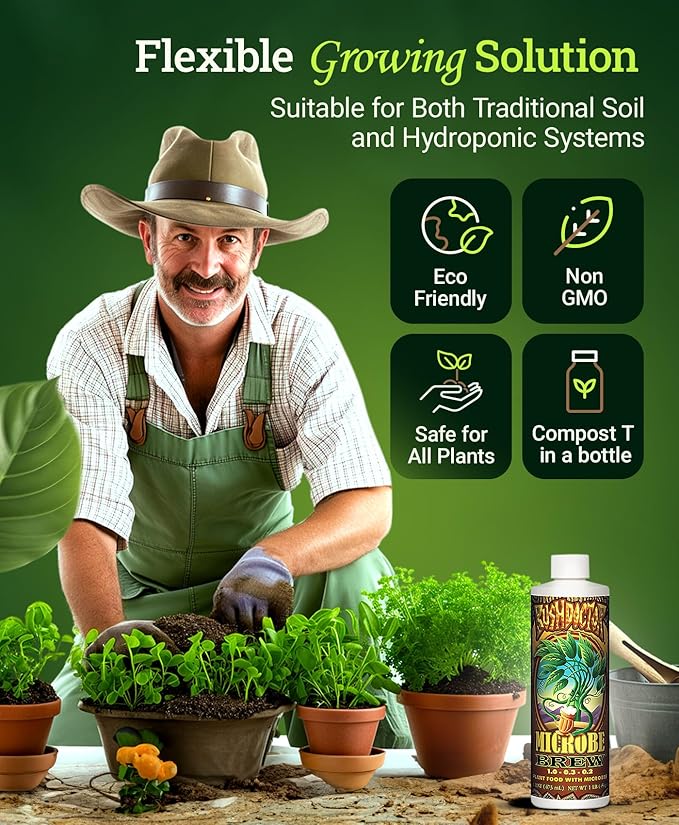 FoxFarm Bushdoctor Microbe Brew - Liquid Macro & Micronutrients, Enhances Root Efficiency, Growth & Nutrient Uptake - Soil Revitalizer- NPK 1.0-0.3-0.2 (Pint)