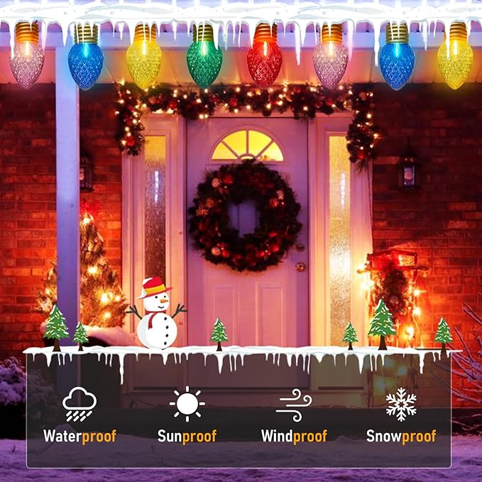 Outdoor Christmas Decorations Lights, 16Ft Jumbo Xmas String Lights with 10 5'' LED Large Multicolor Strawberry Bulb Christmas Roof Hanging Light for Outdoor Patio Eave Xmas Tree Garden Holiday Decor