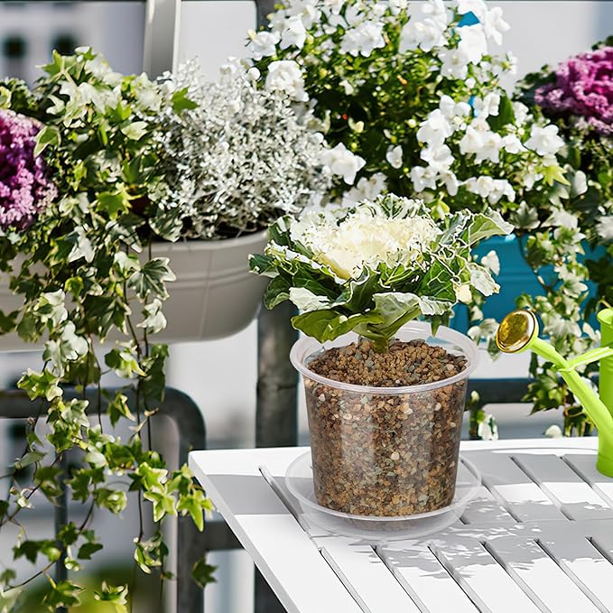 40 Pack 4/5/6/7 Inch Clear Nursery Pots with Drainage and Saucer, Clear Plastic Planter Pots for Plants, Flexible Seed Starting Pots for Succulents, Small Herbs, Annual Flowers