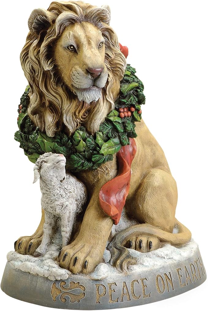 Joseph's Studio by Roman - Lion and Lamb Figure, Verse - Peace on Earth, 19.25" H, Resin and Stone, Christmas Decoration, Collection, Durable, Long Lasting