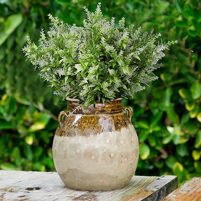 12 Bundles Artificial Lavender UV Resistant Plants Outdoor Faux Flowers Shrubs for Floral Arrangement, Table Centerpiece, Home Garden Decor (White)