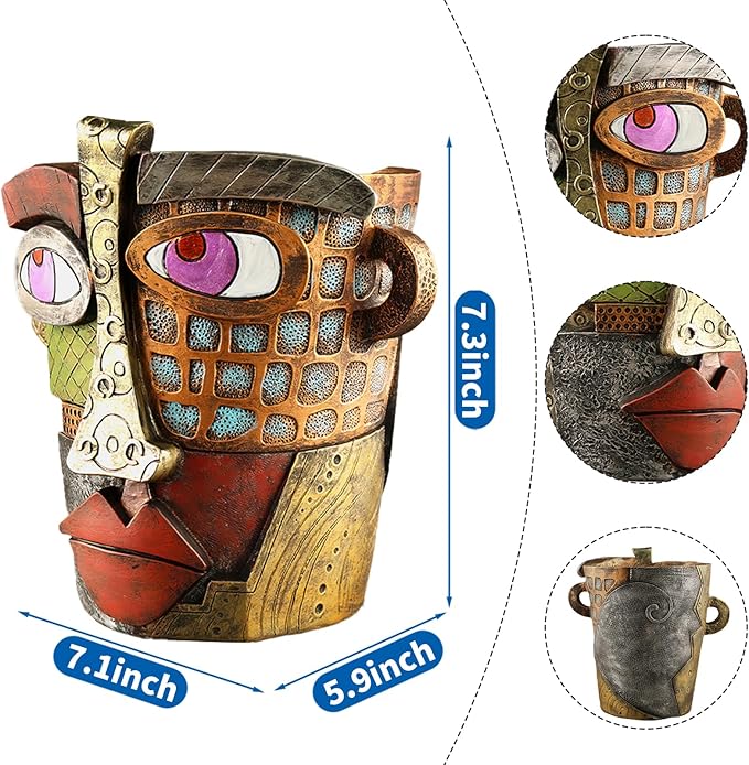 Abstract Face Planters Pots Head,Unique Head Planter for Indoor Plants,Funny Face Flower Pot,Colorful Plant Pots for Outdoor Garden Deco and Home Art Decoration(Classic)