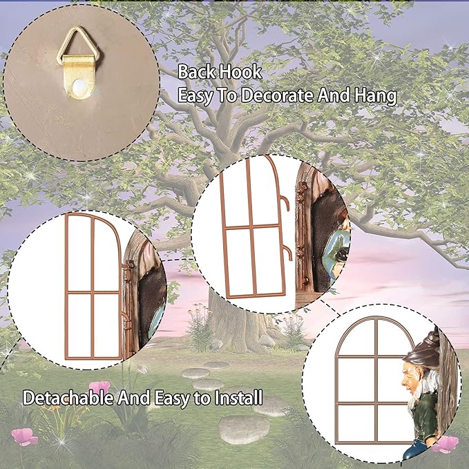 Thyle 4 Pieces Elf Out The Door Tree Hugger Garden Statue Gnome Resin Gnome Figurine Hanging Inappropriate Garden Gnomes Tree Gnome Decoration Tree Faces Decor Outdoor for Patio Lawn Ornament