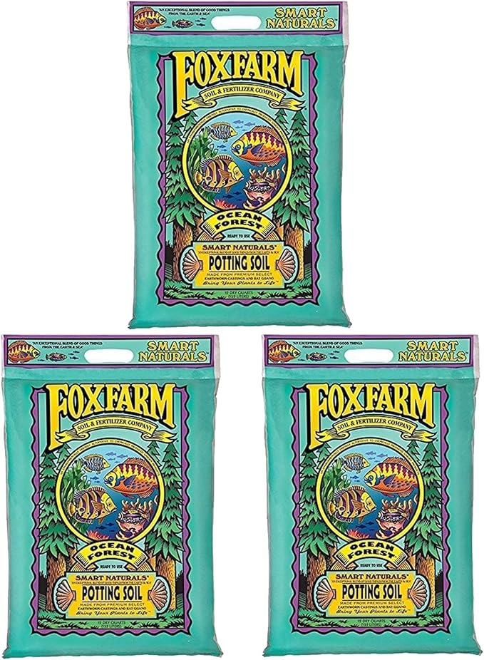 FoxFarm Ocean Forest Potting Soil, 12qt (Pack of 3) - Light, Aerated Texture, Designed for All Container Plants - pH Adjusted for Optimal Nutrient Uptake, Effectively Retains Moisture