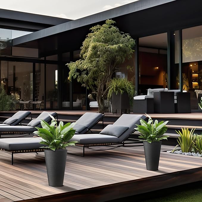 Kante Tall Round Planter Set of 2, 15 Inch Tall Decorative Planter Pots for Outdoor Indoor Garden Patio Front Porch (Black)