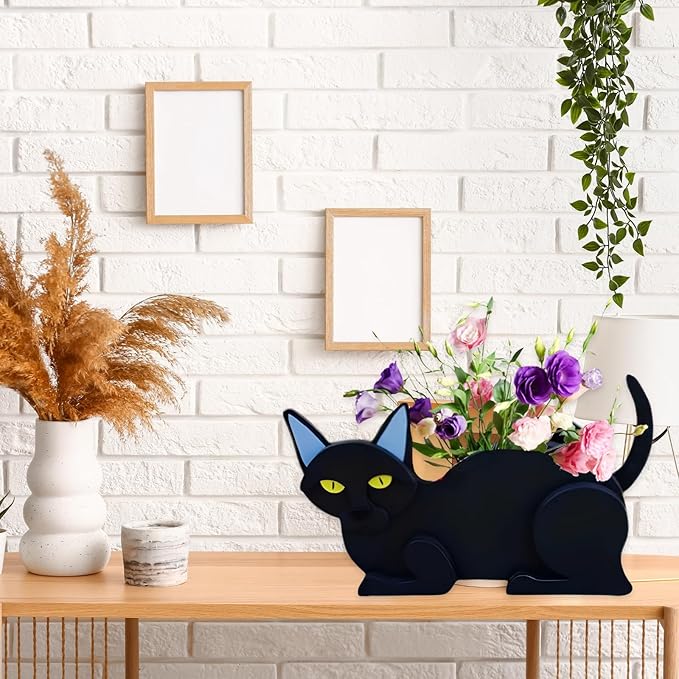 Black Cat Planter Plant Pots,Cute Garden Cat Flower Planter,Cat Planters Birthday Gifts for Women,Office,Indoor/Outdoor Decor（12.5 * 5.6 * 7.8in）