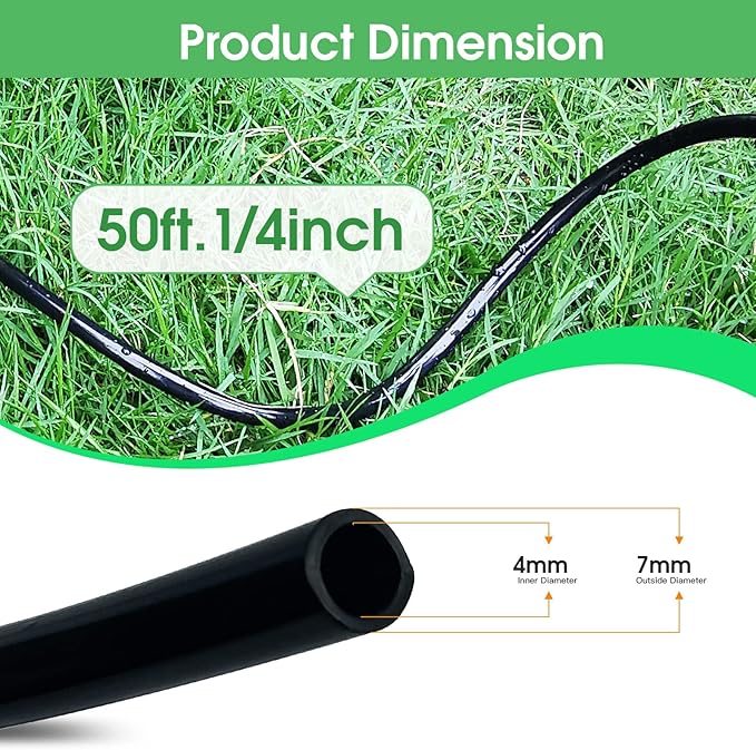 50FT 1/4 inch Drip Irrigation Tubing Distribution Hose Tube for Garden Irrigation System
