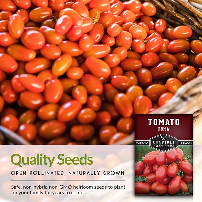 Survival Garden Seeds - Roma Tomato Seed for Planting - 3 Packs with Instructions to Plant and Grow Italian Roma Tomatoes in Your Home Vegetable Garden - Canning Favorite - Non-GMO Heirloom Variety