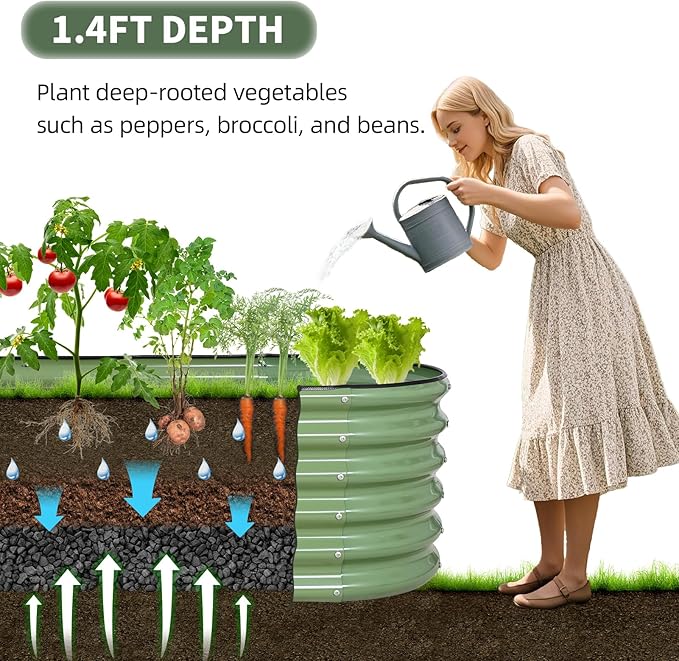 1MORE Galvanized Raised Garden Bed- Planter Garden Boxes Outdoor, Raised Beds for Gardening, 4x2x1.4ft Metal Garden Bed Kit for Vegetables Flower, Planter Raised Bed with Protective Tape & Tools.Green