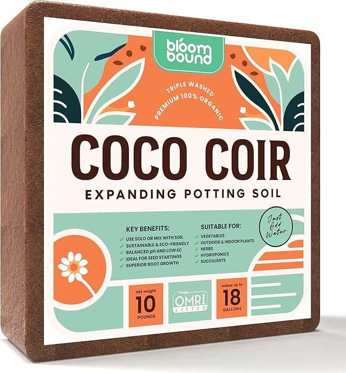 Coconut Coir Large Brick 10lb - OMRI Listed Organic Potting Soil, Coco Soil Block for Plants, pH Balanced Potting Mix, Low EC Compressed - Coco Coir Bulk Vegetables, Herbs