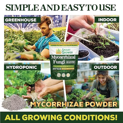 Mycorrhizal Fungi Organic Root Enhancer for Plants, Super Potent 100 Spores Per Gram, 5-Strain Blend, Rapid Results for Gardens, Houseplants, Lawns, Mycorrhizae Smart Grower 125 Grams for 125 Plants