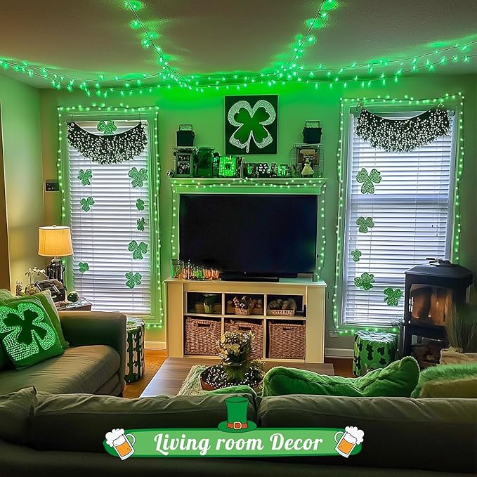 JMEXSUSS Green Lights for St Patrick's Day Decoration, 200 LED Green Christmas Lights Clear Wire, Connectable Green String Lights Indoor Outdoor for Spring Tree Garden St. Patricks Day Decor