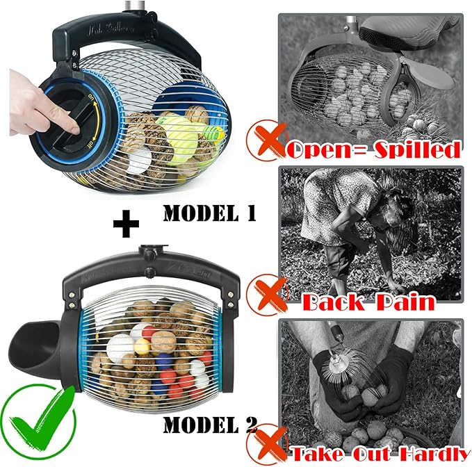Zozen Nut Gatherer, 2 Dumping Method | Walnut Picker Upper, Pecan Picker Upper - Apply to Walnut, Pecan, Hickory, Chestnuts, Buckeyes, Nerf Balls, Golf, Pick up Objects Size 3/4'' to 1.5''; 1 Gallon