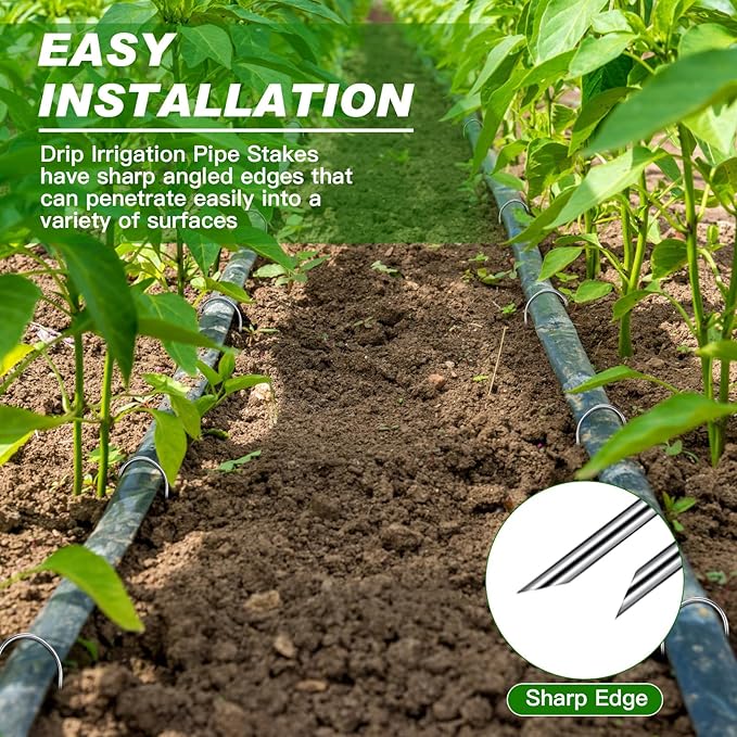 Tandefio 100 Pack Drip Irrigation Tubing Stakes 6 Inch Garden Pins Landscape Staples Securing Pegs Galvanized Lawn Yard U Pegs for Hose, Chicken Wire, Weed Barrier Fabric, Dog Fence