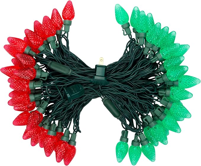 DEWENWILS C7 Red & Green Christmas Lights Outdoor, 33.3ft 50 LED String Lights, Waterproof Connectable Bulb Lights for House, Xmas Tree, Garden, Yard, Porch, Green Wire, UL Listed