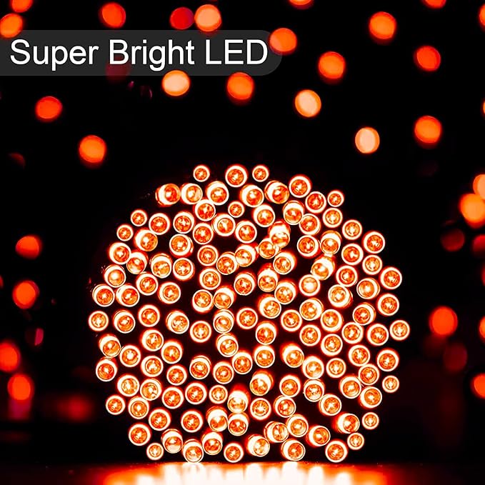 Orange Halloween Lights, 2 Pack Each 75.5Ft 200 LED Orange String Lights Outdoor, 8 Modes Solar Orange Lights for Thanksgiving Yard Tree Fall Christmas Halloween Decoration