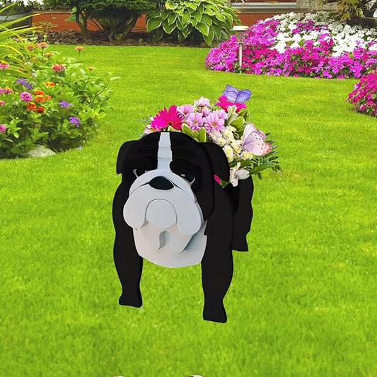 Black English Bulldog Dog Planter Plant Pots,Cute Garden Dog Flower Planter,Dog Planters Birthday Gifts for Women,Office,Indoor/Outdoor Decor（9.45 * 7.48 * 10.63in）