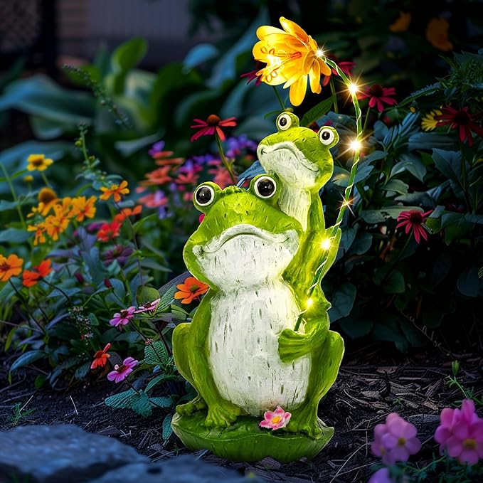 GIGALUMI Solar Garden Decor Flower Umbrella Frog Statues Outdoor, Birthday Gifts for Women, Gifts for Mom Grandma Senior Elder, Elephant Ornament for Balcony, Garden, Patio, Yard, Lawn