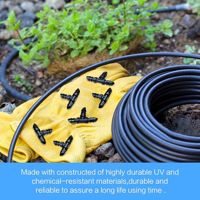 70 Pack Drip Irrigation Barbed Tee Fittings,Barbed Connector Fits Universal 1/4" Drip Tubing, Barbed T Connectors Fitting for Drip or Sprinkler System