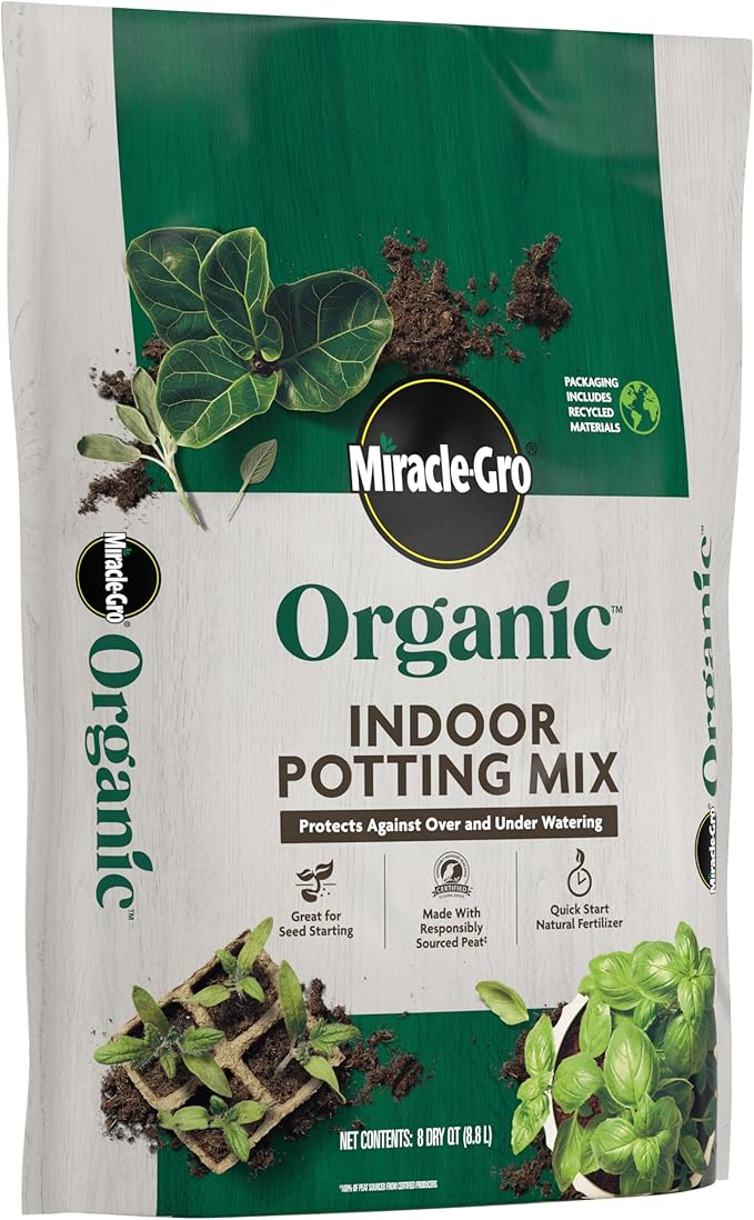 Miracle-Gro Organic Indoor Potting Mix, Protects Against Over and Under Watering, for Indoor Container Plants, Houseplants and Starter Plants, OMRI Listed, 8 qt.