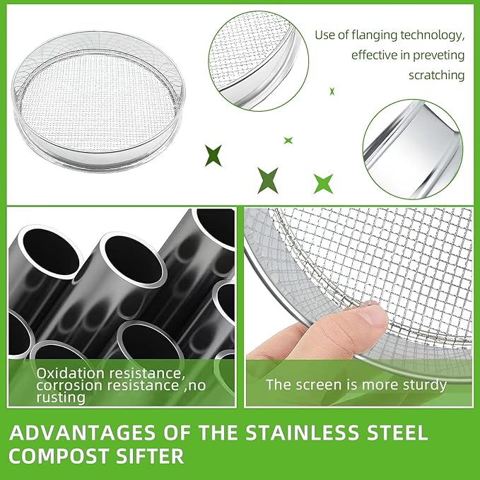 Stainless Steel Mesh Screen 304 1/8" Mesh Mesh -Soil Sifter for Large Gardens to Boost Your Gardening Productivity, Silver