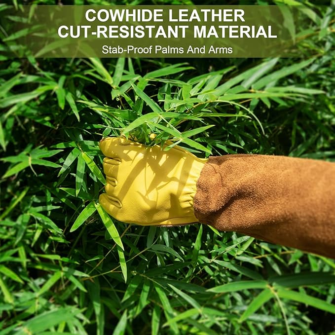 Womens Gardening Weeding Working Gloves, Leather Garden Glove for Women Thorn Proof No Stab for Digging, Planting,Pruning